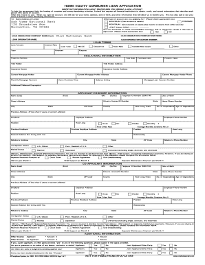 Home Equity Consumer Loan Application. Used to gather BorrowerCo-Borrower information when applying for a Home Equity loan.