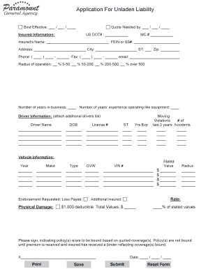 Unladen Liability Insurance Application