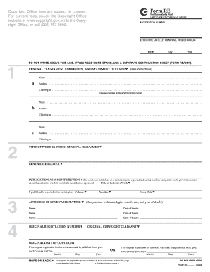 US Copyright Renewal Form RE