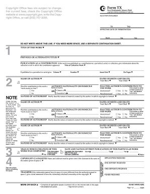 US Copyright Office Form TX for Nondramatic Literary Work