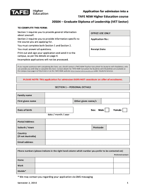 TAFE NSW Graduate Diploma of Leadership Application Form