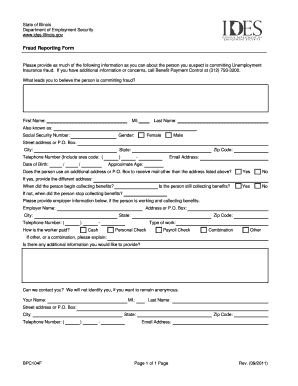 Illinois Unemployment Insurance Fraud Reporting Form
