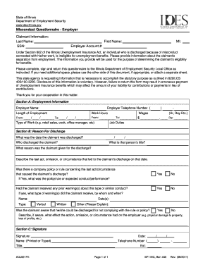 Illinois Unemployment Insurance Misconduct Questionnaire