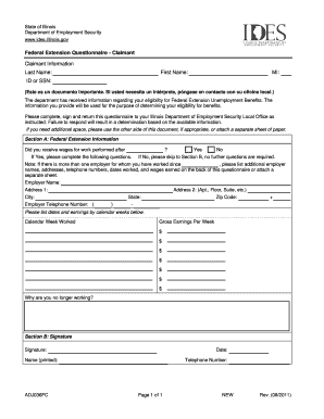 Federal Extension Questionnaire - Claimant
