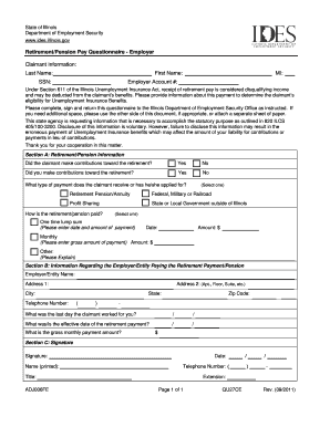 Retirement Pension Pay Questionnaire - Employer