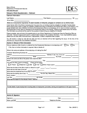 Refusal of Work Questionnaire – Claimant