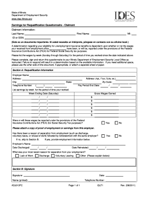 Illinois Unemployment Insurance Requalification Questionnaire