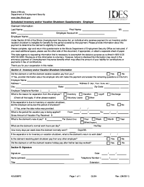 Illinois Vacation Shutdown Questionnaire