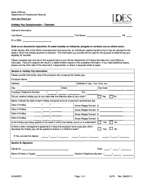Holiday Pay Questionnaire – Claimant