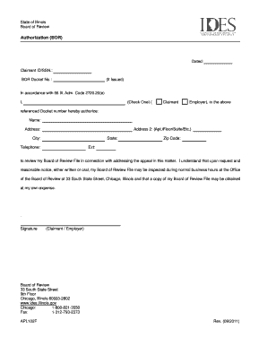 Illinois Board of Review Authorization Form