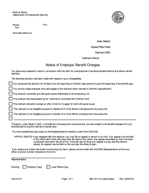 Illinois Unemployment Insurance Benefit Charges Notice