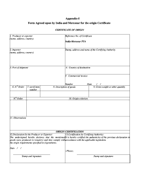 India Mercosur Certificate of Origin