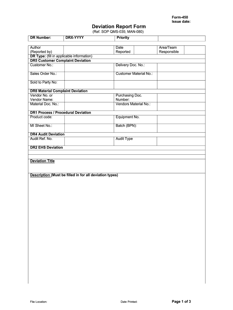 Deviation Reporting Forms - Fill Online, Printable, Fillable Regarding Deviation Report Template