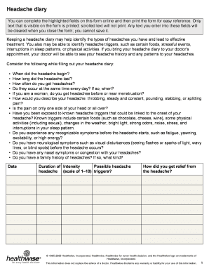 Headache Diary Form