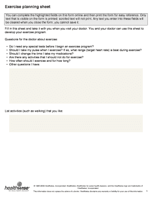 Exercise Planning Sheet