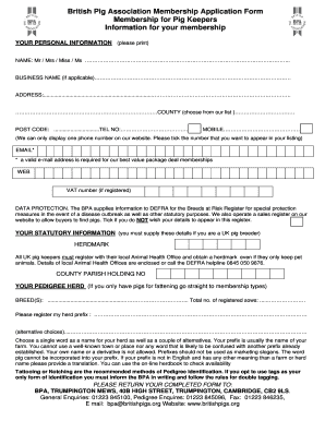 British Pig Association Membership Application Form