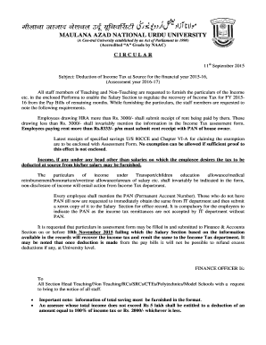 Income Tax Assessment Form for Employees