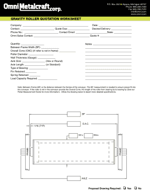 Gravity Roller Quotation Worksheet
