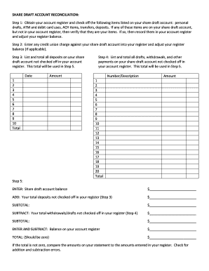 A form to RECONCILE your checking account