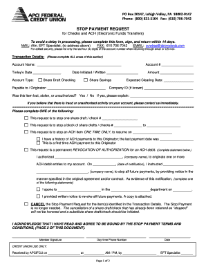 Stop Payment Request Form