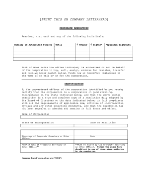 Corporate Resolution for Money Market Funds