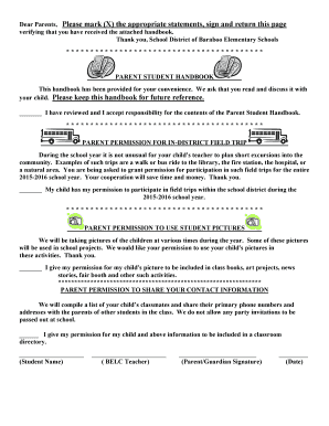 Parent Student Handbook and Permission Forms