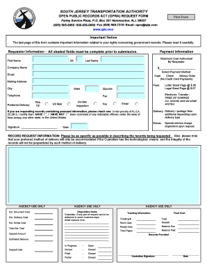 New Jersey Open Public Records Act Request Form