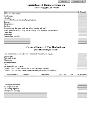 Unreimbursed Business Expenses Form
