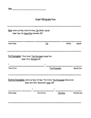Grade 4 Bibliography Form