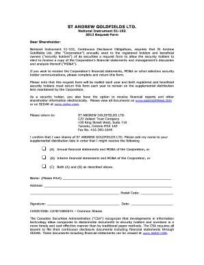 St Andrew Goldfields Ltd Financial Statement Request Form