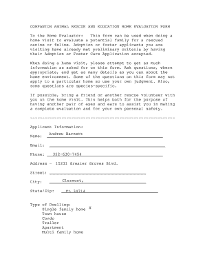 Companion Animal Rescue Home Evaluation Form