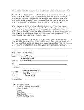 Companion Animal Rescue Home Evaluation Form