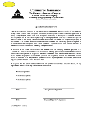 Massachusetts Operator Exclusion Form