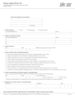 Entry Notice Form 9