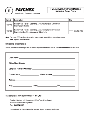 FSA Annual Enrollment Materials Order Form