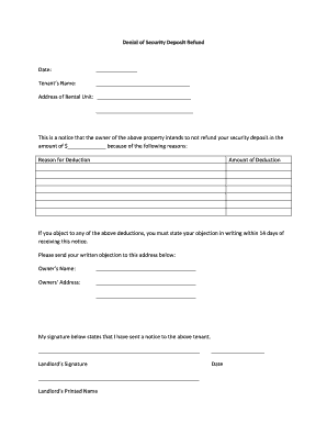 Denial of Security Deposit Refund Notice