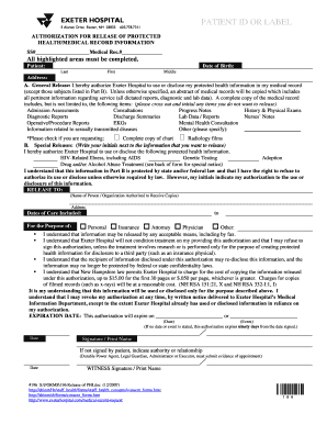 Exeter Hospital Medical Record Release Authorization