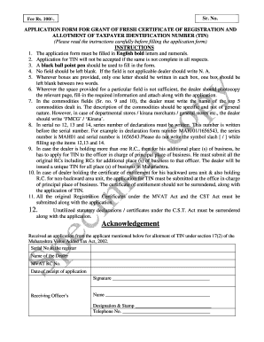 Maharashtra VAT Fresh Registration Certificate Application