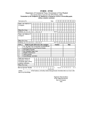 Uttar Pradesh VAT Consignee Declaration Form