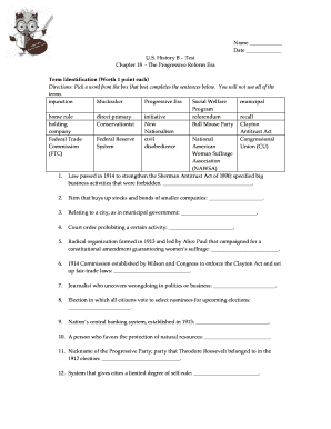 US History Test - Progressive Reform Era