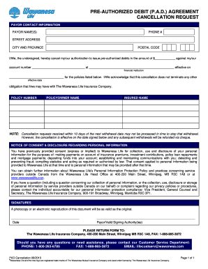 Pre-Authorized Debit Cancellation Request