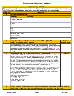 Georgia Supplier General Information Worksheet
