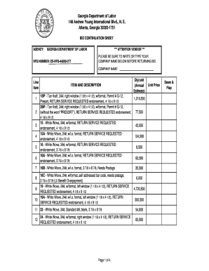 Georgia Department of Labor Bid Continuation Sheet
