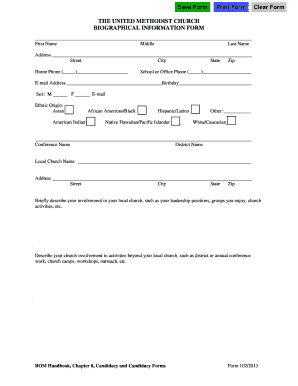 United Methodist Church Biographical Information Form