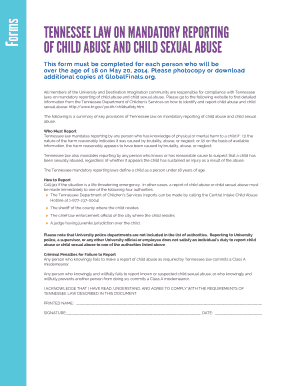 Tennessee Mandatory Child Abuse Reporting Form
