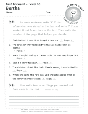 Fast Forward Reading Comprehension Worksheet