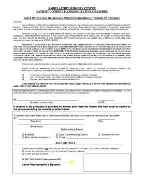 Ambulatory Surgery Center Patient Consent to Resuscitative Measures