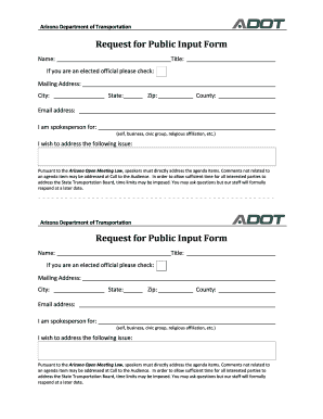 Arizona Department of Transportation Public Input Form