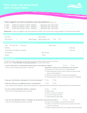 Four Year Old Preschool Application
