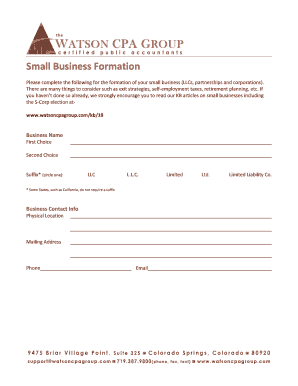 Small Business Formation Worksheet